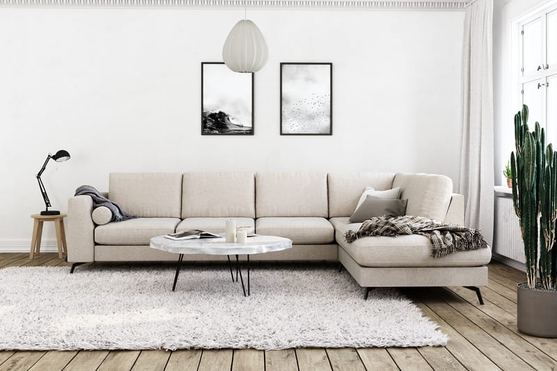 Ocean Lyx 4-sits Högervänd L-formad Schäslongsoffa i Tyg - Beige - Möbler - Soffa - Divansoffa & schäslongsoffa - 4 sits soffa med divan
