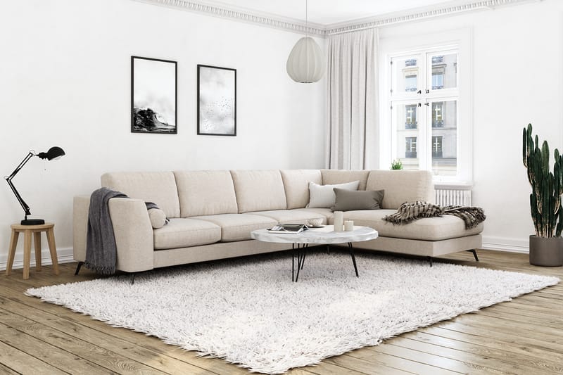 Ocean Lyx 4-sits Högervänd L-formad Schäslongsoffa i Tyg - Beige - Möbler - Soffa - Divansoffa & schäslongsoffa - 4 sits soffa med divan