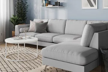 Ocean Lyx 4-sits Högervänd L-formad Schäslongsoffa i Tyg - Grå - Möbler - Soffa - Divansoffa & schäslongsoffa - 4 sits soffa med divan
