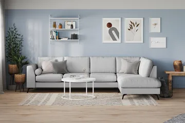 Ocean Lyx 4-sits Högervänd L-formad Schäslongsoffa i Tyg - Grå - Möbler - Soffa - Divansoffa & schäslongsoffa - 4 sits soffa med divan