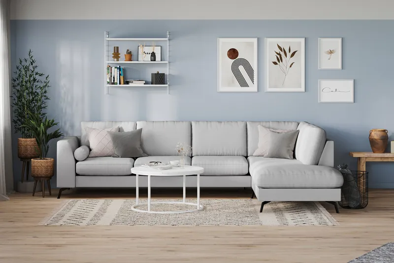 Ocean Lyx 4-sits Högervänd L-formad Schäslongsoffa i Tyg - Grå - Möbler - Soffa - Divansoffa & schäslongsoffa - 4 sits soffa med divan