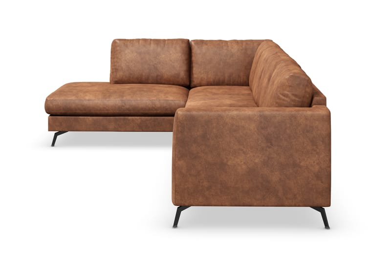 Ocean Lyx 4-sits Vänstervänd L-formad Schäslongsoffa i Konstläder - Brun - Möbler - Soffa - Divansoffa & schäslongsoffa - 4 sits soffa med divan