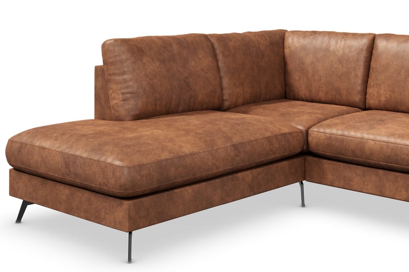 Ocean Lyx 4-sits Vänstervänd L-formad Schäslongsoffa i Konstläder - Brun - Möbler - Soffa - Divansoffa & schäslongsoffa - 4 sits soffa med divan