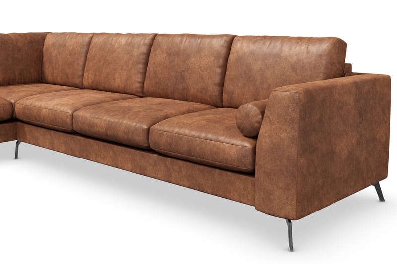 Ocean Lyx 4-sits Vänstervänd L-formad Schäslongsoffa i Konstläder - Brun - Möbler - Soffa - Divansoffa & schäslongsoffa - 4 sits soffa med divan