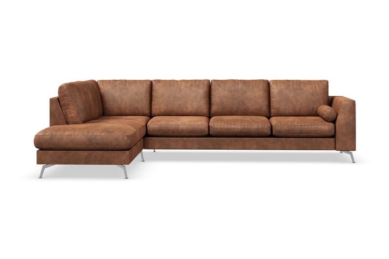 Ocean Lyx 4-sits Vänstervänd L-formad Schäslongsoffa i Konstläder - Brun - Möbler - Soffa - Divansoffa & schäslongsoffa - 4 sits soffa med divan