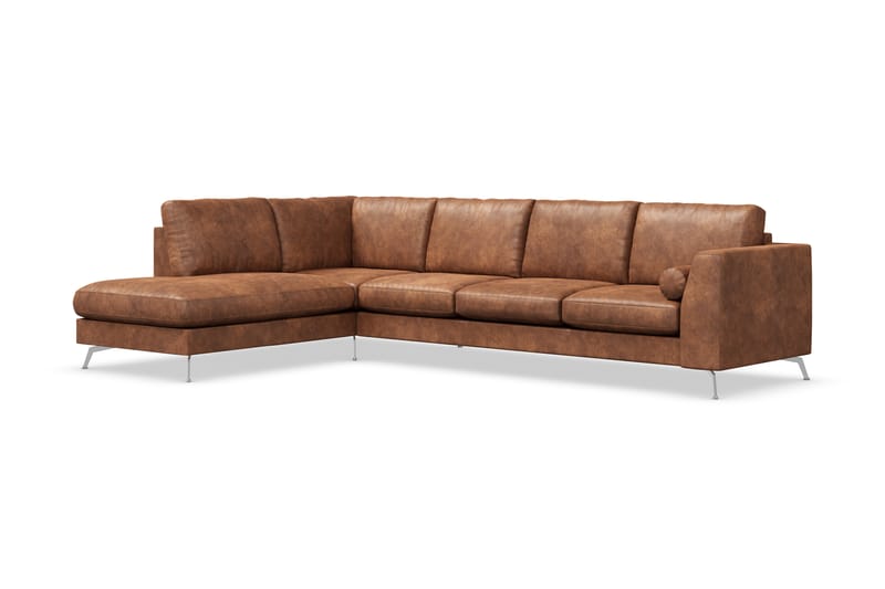 Ocean Lyx 4-sits Vänstervänd L-formad Schäslongsoffa i Konstläder - Brun - Möbler - Soffa - Divansoffa & schäslongsoffa - 4 sits soffa med divan