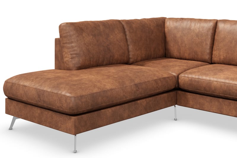 Ocean Lyx 4-sits Vänstervänd L-formad Schäslongsoffa i Konstläder - Brun - Möbler - Soffa - Divansoffa & schäslongsoffa - 4 sits soffa med divan