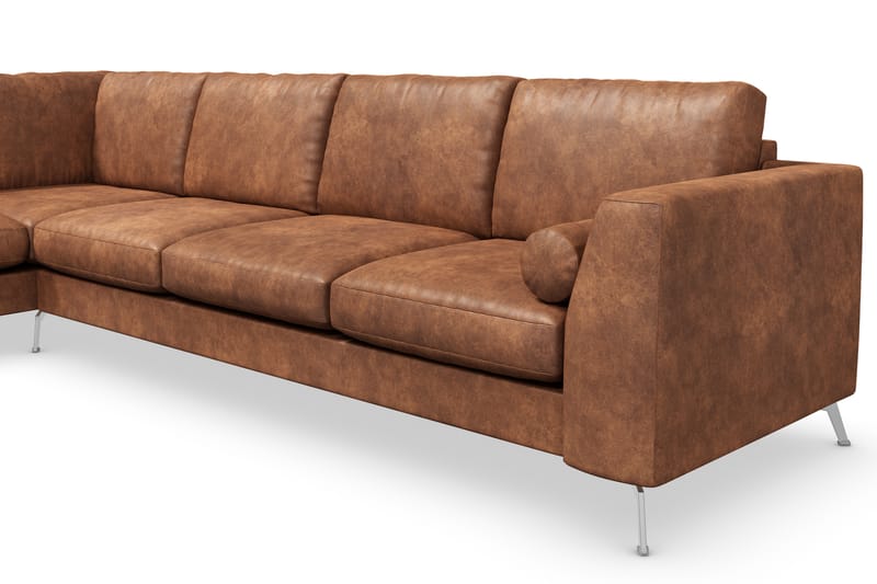 Ocean Lyx 4-sits Vänstervänd L-formad Schäslongsoffa i Konstläder - Brun - Möbler - Soffa - Divansoffa & schäslongsoffa - 4 sits soffa med divan