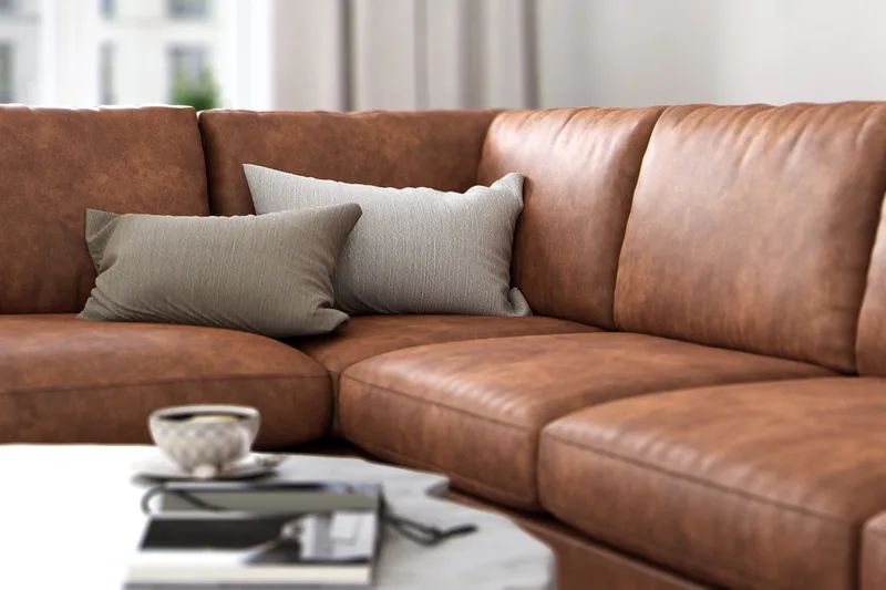 Ocean Lyx 4-sits Vänstervänd L-formad Schäslongsoffa i Konstläder - Brun - Möbler - Soffa - Divansoffa & schäslongsoffa - 4 sits soffa med divan