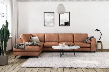 Ocean Lyx 4-sits Vänstervänd L-formad Schäslongsoffa i Konstläder - Brun - Möbler - Soffa - Divansoffa & schäslongsoffa - 4 sits soffa med divan