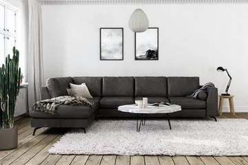 Ocean Lyx 4-sits Vänstervänd L-formad Schäslongsoffa i Konstläder - Mörkgrå - Möbler - Soffa - Divansoffa & schäslongsoffa - 4 sits soffa med divan