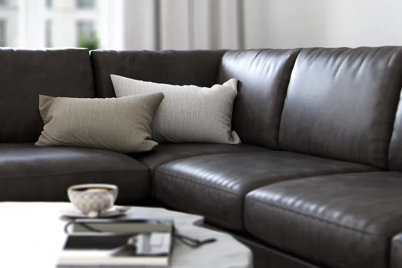 Ocean Lyx 4-sits Vänstervänd L-formad Schäslongsoffa i Konstläder - Mörkgrå - Möbler - Soffa - Divansoffa & schäslongsoffa - 4 sits soffa med divan