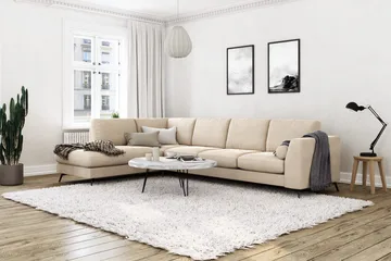 Ocean Lyx 4-sits Vänsterv änd L-formad Schäslongsoffa i Sammet - Beige - Möbler - Soffa - Divansoffa & schäslongsoffa - 4 sits soffa med divan