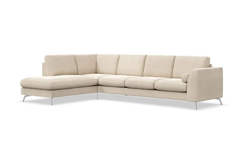 Ocean Lyx 4-sits Vänstervänd L-formad Schäslongsoffa i Sammet - Beige - Möbler - Soffa - Divansoffa & schäslongsoffa - 4 sits soffa med divan