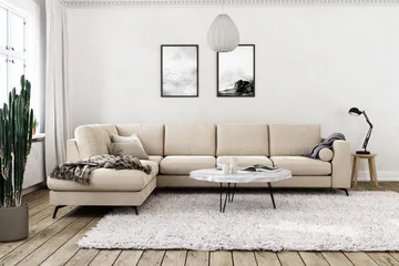 Ocean Lyx 4-sits Vänsterv änd L-formad Schäslongsoffa i Sammet - Beige - Möbler - Soffa - Divansoffa & schäslongsoffa - 4 sits soffa med divan