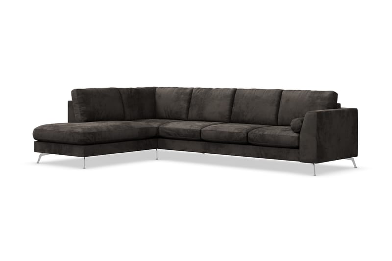 Ocean Lyx 4-sits Vänstervänd L-formad Schäslongsoffa i Sammet - Mörkgrå - Möbler - Soffa - Divansoffa & schäslongsoffa - 4 sits soffa med divan