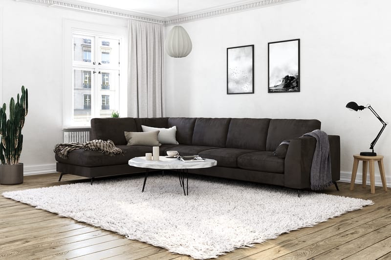 Ocean Lyx 4-sits Vänstervänd L-formad Schäslongsoffa i Sammet - Mörkgrå - Möbler - Soffa - Divansoffa & schäslongsoffa - 4 sits soffa med divan
