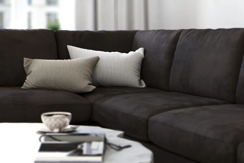 Ocean Lyx 4-sits Vänstervänd L-formad Schäslongsoffa i Sammet - Mörkgrå - Möbler - Soffa - Divansoffa & schäslongsoffa - 4 sits soffa med divan