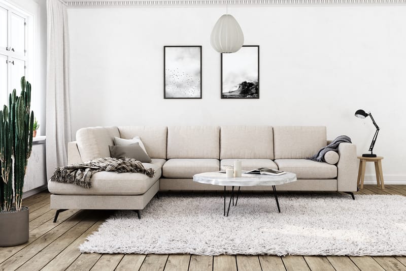Ocean Lyx 4-sits Vänstervänd L-formad Schäslongsoffa i Tyg - Beige - Möbler - Soffa - Divansoffa & schäslongsoffa - 4 sits soffa med divan