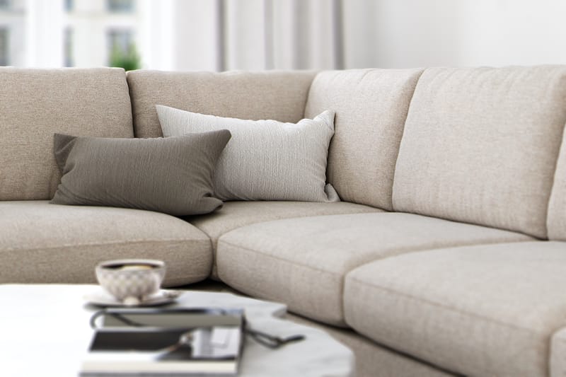 Ocean Lyx 4-sits Vänstervänd L-formad Schäslongsoffa i Tyg - Beige - Möbler - Soffa - Divansoffa & schäslongsoffa - 4 sits soffa med divan