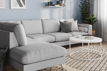 Ocean Lyx 4-sits Vänstervänd L-formad Schäslongsoffa i Tyg - Grå - Möbler - Soffa - Divansoffa & schäslongsoffa - 4 sits soffa med divan