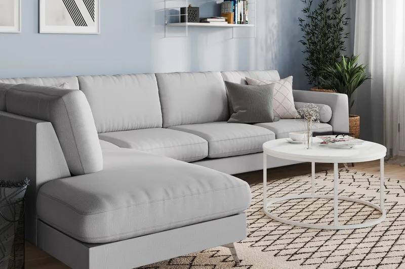Ocean Lyx 4-sits Vänstervänd L-formad Schäslongsoffa i Tyg - Grå - Möbler - Soffa - Divansoffa & schäslongsoffa - 4 sits soffa med divan