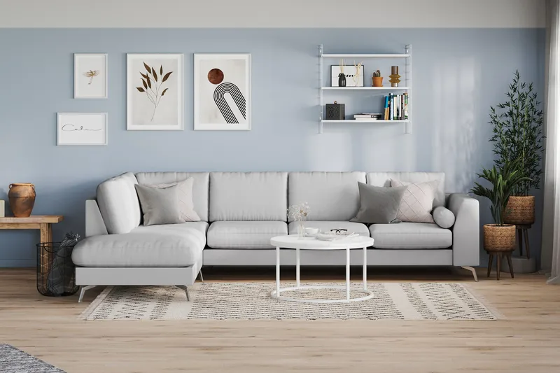 Ocean Lyx 4-sits Vänstervänd L-formad Schäslongsoffa i Tyg - Grå - Möbler - Soffa - Divansoffa & schäslongsoffa - 4 sits soffa med divan