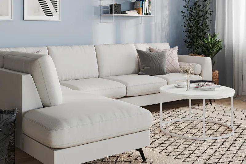 Ocean Lyx 4-sits Vänstervänd L-formad Schäslongsoffa i Tyg - Ljusgrå - Möbler - Soffa - Divansoffa & schäslongsoffa - 4 sits soffa med divan