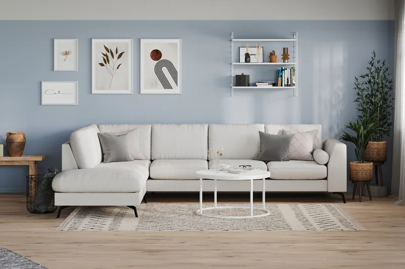 Ocean Lyx 4-sits Vänstervänd L-formad Schäslongsoffa i Tyg - Ljusgrå - Möbler - Soffa - Divansoffa & schäslongsoffa - 4 sits soffa med divan
