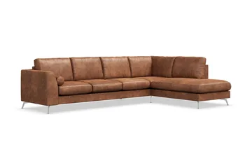 Ocean Lyx 5-sits Högervänd L-formad Schäslongsoffa i Konstl äder - Brun - Möbler - Soffa - Divansoffa & schäslongsoffa - 4 sits soffa med divan