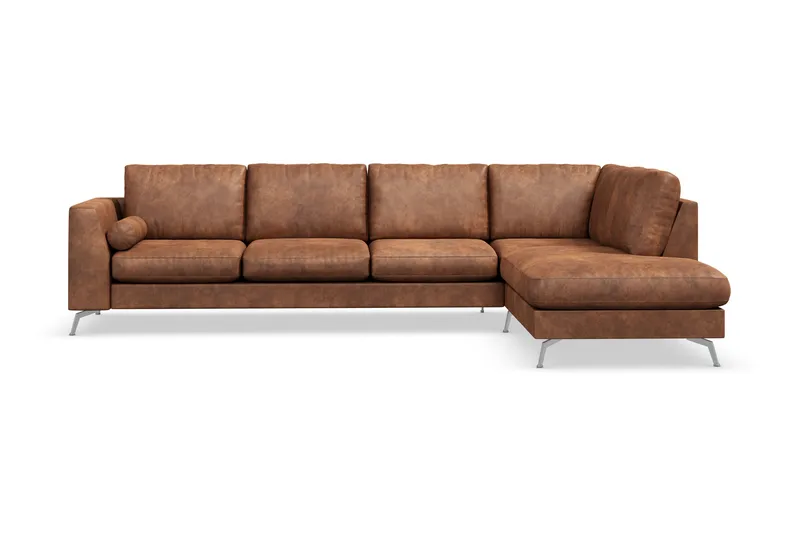Ocean Lyx 5-sits Högervänd L-formad Schäslongsoffa i Konstläder - Brun - Möbler - Soffa - Divansoffa & schäslongsoffa - 4 sits soffa med divan