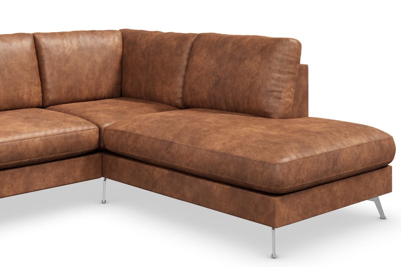 Ocean Lyx 5-sits Högervänd L-formad Schäslongsoffa i Konstläder - Brun - Möbler - Soffa - Divansoffa & schäslongsoffa - 4 sits soffa med divan