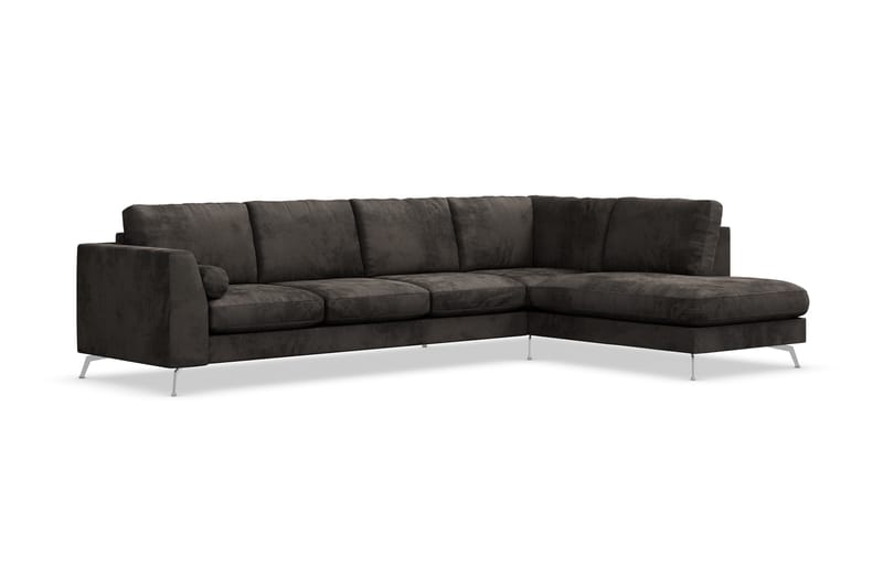 Ocean Lyx 5-sits Högervänd L-formad Schäslongsoffa i Sammet - Mörkgrå - Möbler - Soffa - Divansoffa & schäslongsoffa - 4 sits soffa med divan