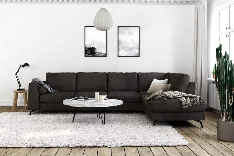 Ocean Lyx 5-sits Högervänd L-formad Schäslongsoffa i Sammet - Mörkgrå - Möbler - Soffa - Divansoffa & schäslongsoffa - 4 sits soffa med divan