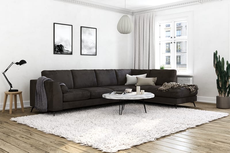 Ocean Lyx 5-sits Högervänd L-formad Schäslongsoffa i Sammet - Mörkgrå - Möbler - Soffa - Divansoffa & schäslongsoffa - 4 sits soffa med divan