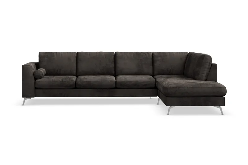 Ocean Lyx 5-sits Högervänd L-formad Schäslongsoffa i Sammet - Mörkgrå - Möbler - Soffa - Divansoffa & schäslongsoffa - 4 sits soffa med divan
