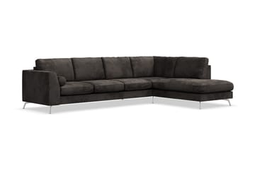 Ocean Lyx 5-sits Högervänd L-formad Schäslongsoffa i Sammet - Mörkgrå - Möbler - Soffa - Divansoffa & schäslongsoffa - 4 sits soffa med divan