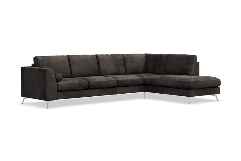 Ocean Lyx 5-sits Högervänd L-formad Schäslongsoffa i Sammet - Mörkgrå - Möbler - Soffa - Divansoffa & schäslongsoffa - 4 sits soffa med divan