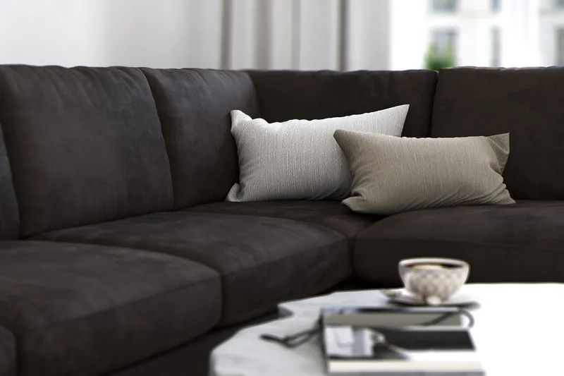 Ocean Lyx 5-sits Högervänd L-formad Schäslongsoffa i Sammet - Mörkgrå - Möbler - Soffa - Divansoffa & schäslongsoffa - 4 sits soffa med divan