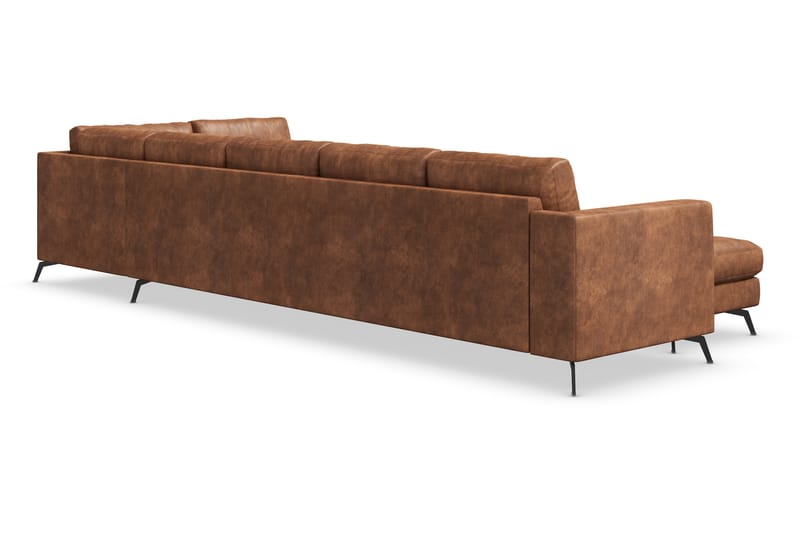 Ocean Lyx 6-sits Högervänd U-formad Soffa med Divan och Schäslong + Fotpall i Konstläder - Brun - Möbler - Soffa - Divansoffa & schäslongsoffa