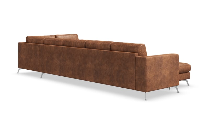 Ocean Lyx 6-sits Högervänd U-formad Soffa med Divan och Schäslong + Fotpall i Konstläder - Brun - Möbler - Soffa - Divansoffa & schäslongsoffa