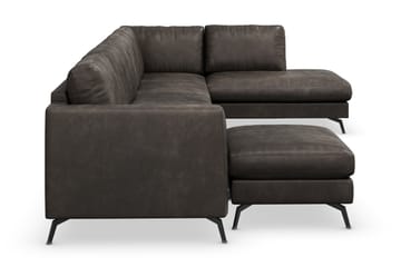 Ocean Lyx 6-sits Högervänd U-formad Soffa med Divan och Schäslong + Fotpall i Konstläder - Mörkgrå - Möbler - Soffa - Divansoffa & schäslongsoffa