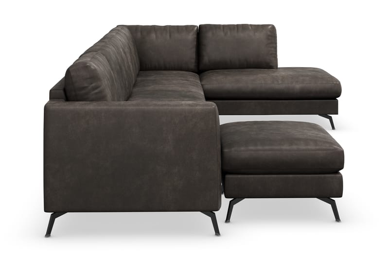Ocean Lyx 6-sits Högervänd U-formad Soffa med Divan och Schäslong + Fotpall i Konstläder - Mörkgrå - Möbler - Soffa - Divansoffa & schäslongsoffa