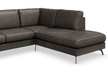 Ocean Lyx 6-sits Högervänd U-formad Soffa med Divan och Schäslong + Fotpall i Konstläder - Mörkgrå - Möbler - Soffa - Divansoffa & schäslongsoffa