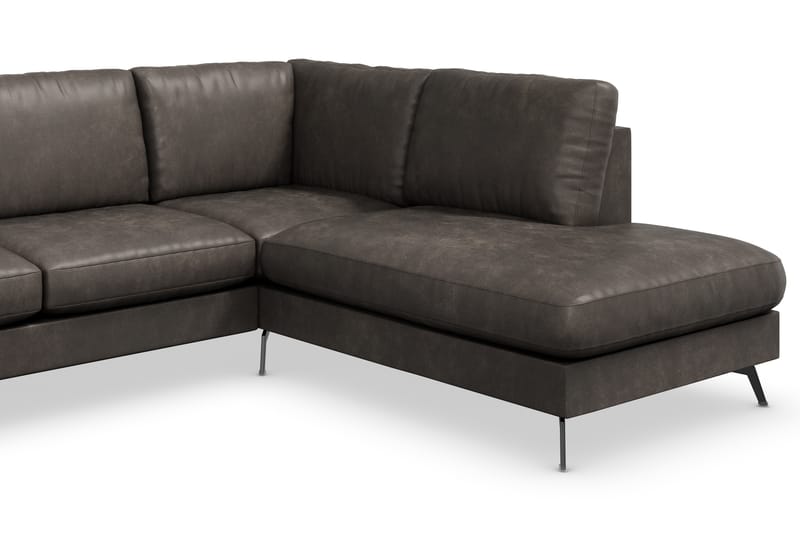 Ocean Lyx 6-sits Högervänd U-formad Soffa med Divan och Schäslong + Fotpall i Konstläder - Mörkgrå - Möbler - Soffa - Divansoffa & schäslongsoffa