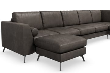 Ocean Lyx 6-sits Högervänd U-formad Soffa med Divan och Schäslong + Fotpall i Konstläder - Mörkgrå - Möbler - Soffa - Divansoffa & schäslongsoffa