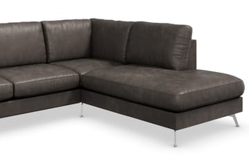 Ocean Lyx 6-sits Högervänd U-formad Soffa med Divan och Schäslong + Fotpall i Konstläder - Mörkgrå - Möbler - Soffa - Divansoffa & schäslongsoffa