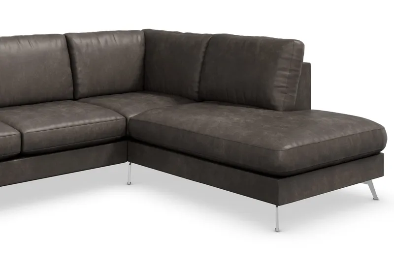Ocean Lyx 6-sits Högervänd U-formad Soffa med Divan och Schäslong + Fotpall i Konstläder - Mörkgrå - Möbler - Soffa - Skinnsoffa