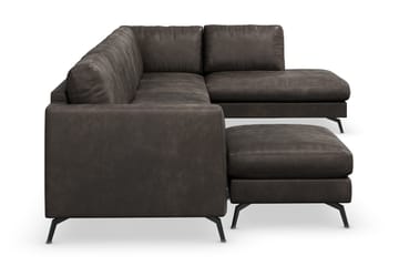 Ocean Lyx 6-sits Högervänd U-formad Soffa med Divan och Schäslong + Fotpall i Konstläder - Mörkgrå - Möbler - Soffa - Skinnsoffa