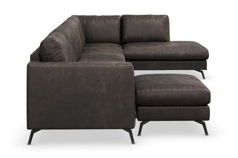 Ocean Lyx 6-sits Högervänd U-formad Soffa med Divan och Schäslong + Fotpall i Konstläder - Mörkgrå - Möbler - Soffa - Skinnsoffa